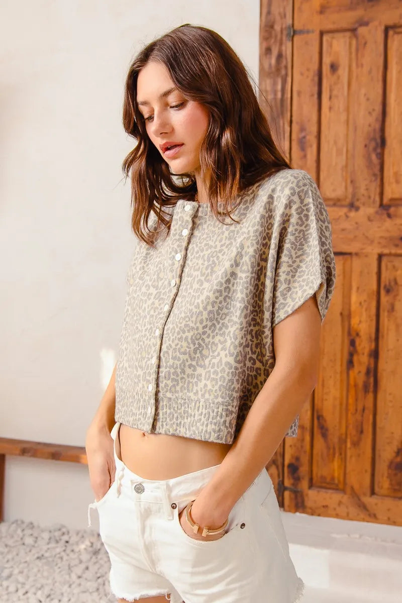 SO ME Leopard Print Button Front Sweater Cardigan - Fashorio