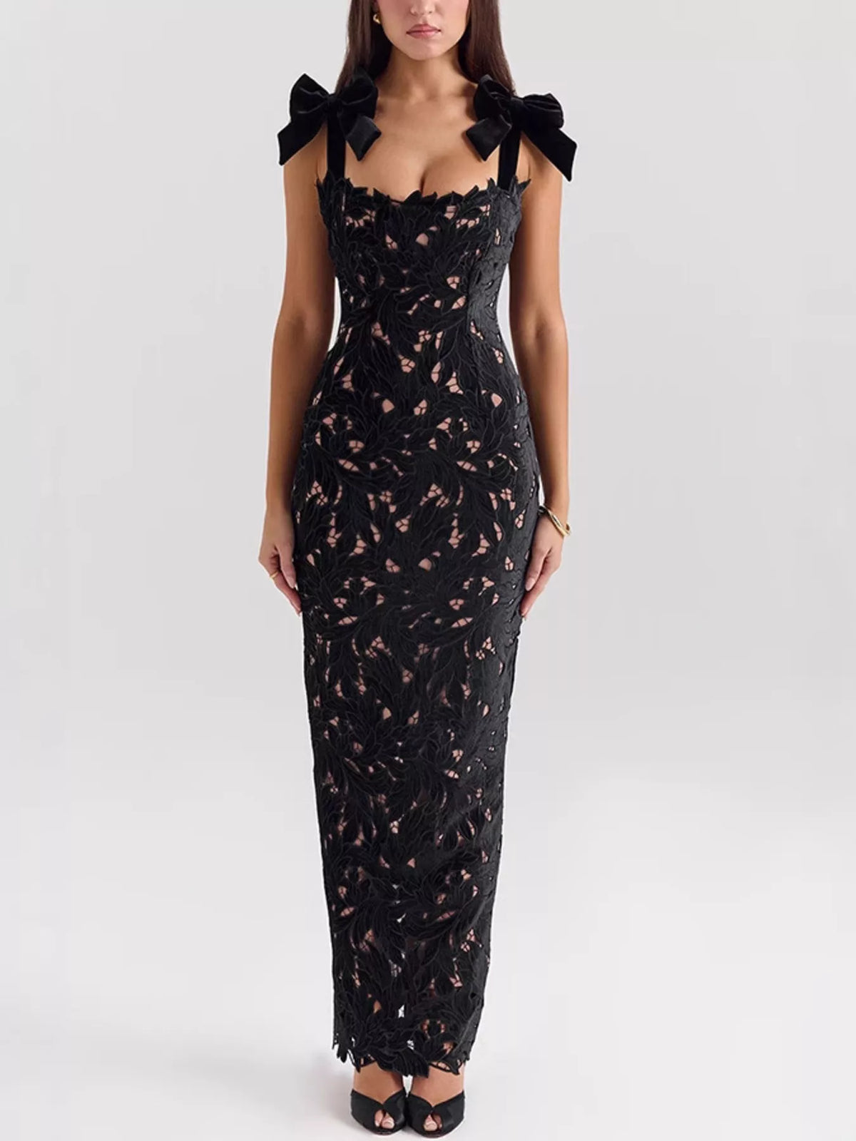 slit tie shoulder maxi dress side view