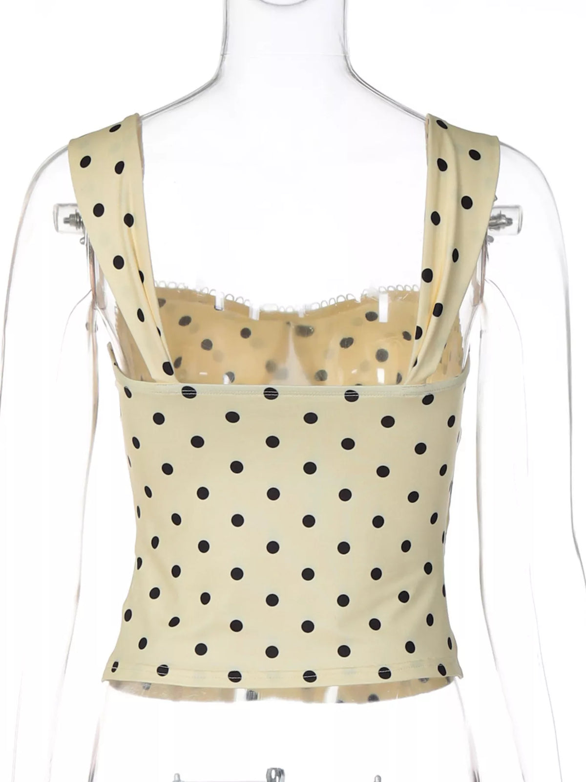 Polka dot tank top in a pastel colourway, front view