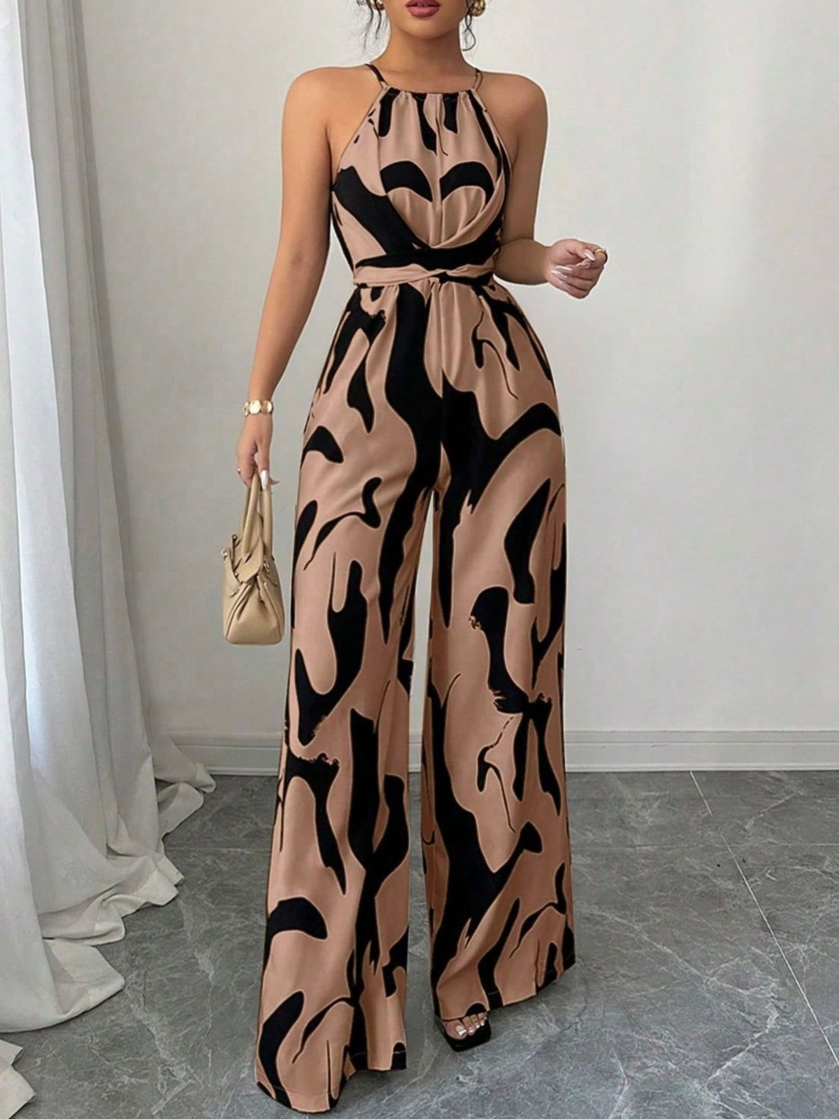 Abstract print wide leg jumpsuit, alternate colourway view 1