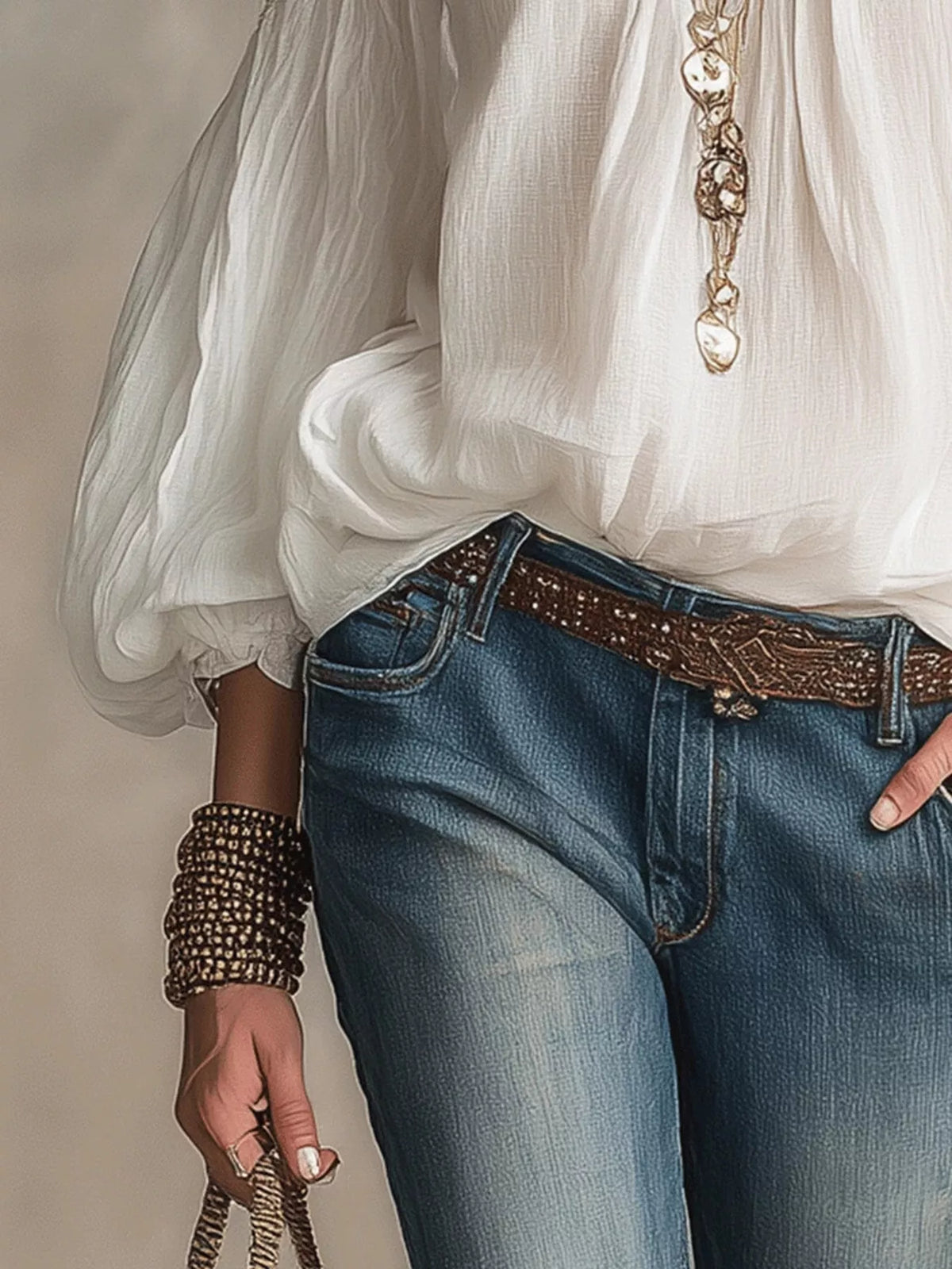 Cold shoulder balloon sleeve blouse styled view