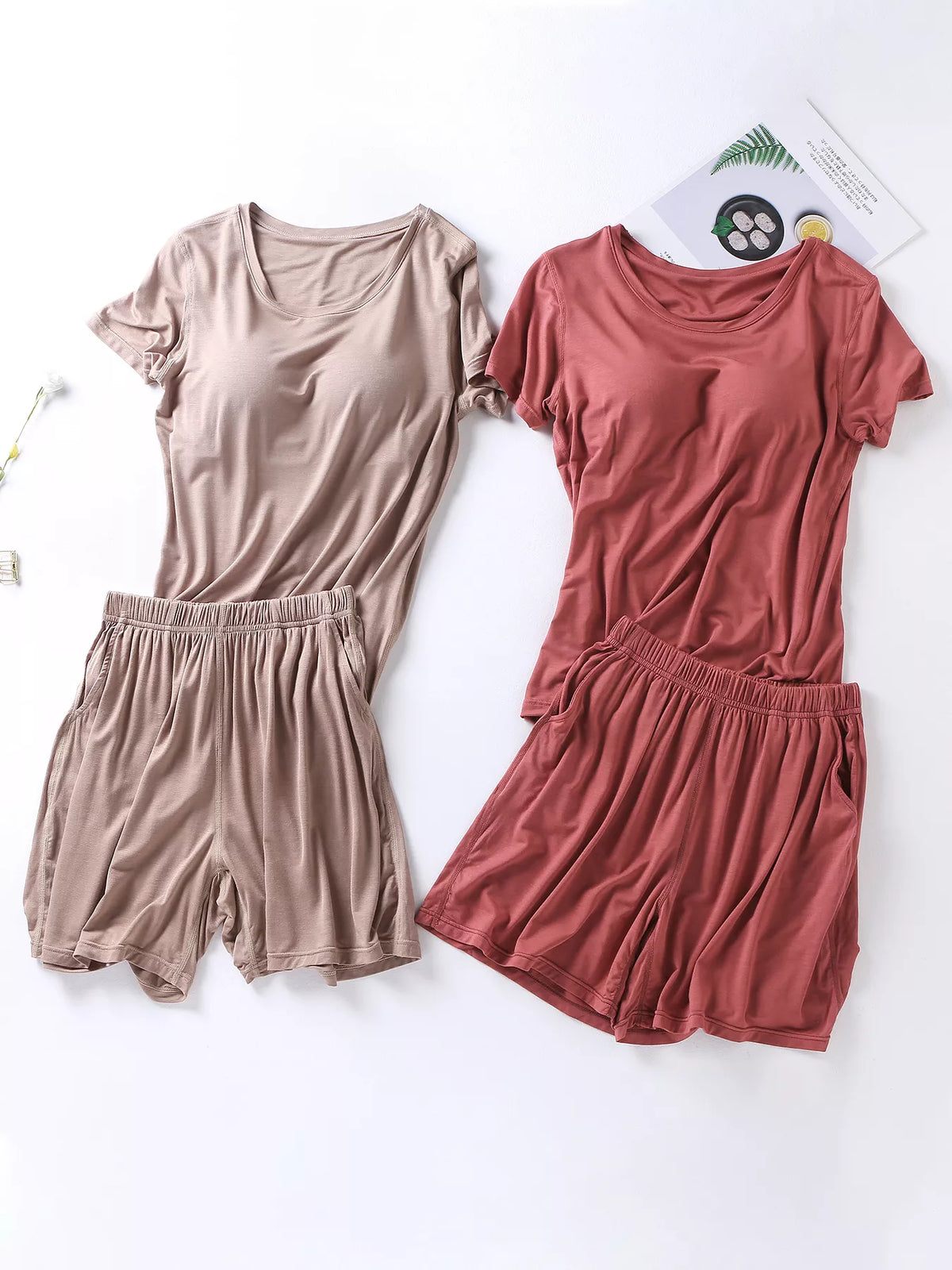 Plus Size Padded Modal Tee and Shorts Two Piece Set, view 14