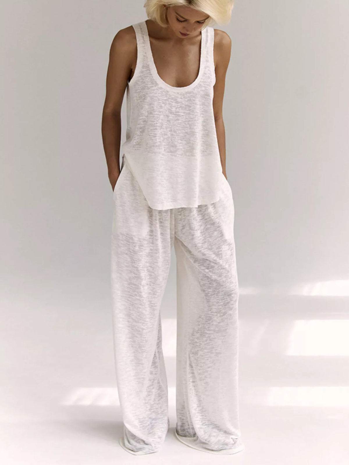 Wide strap tank and pants lounge set styled