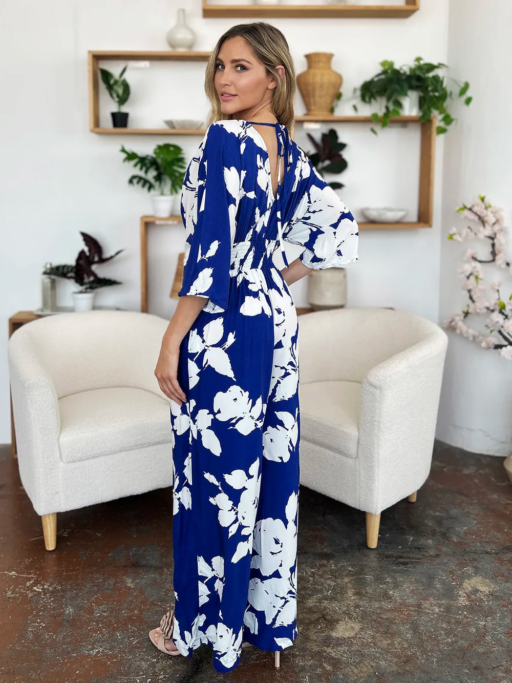 Printed jumpsuit royal blue back detail