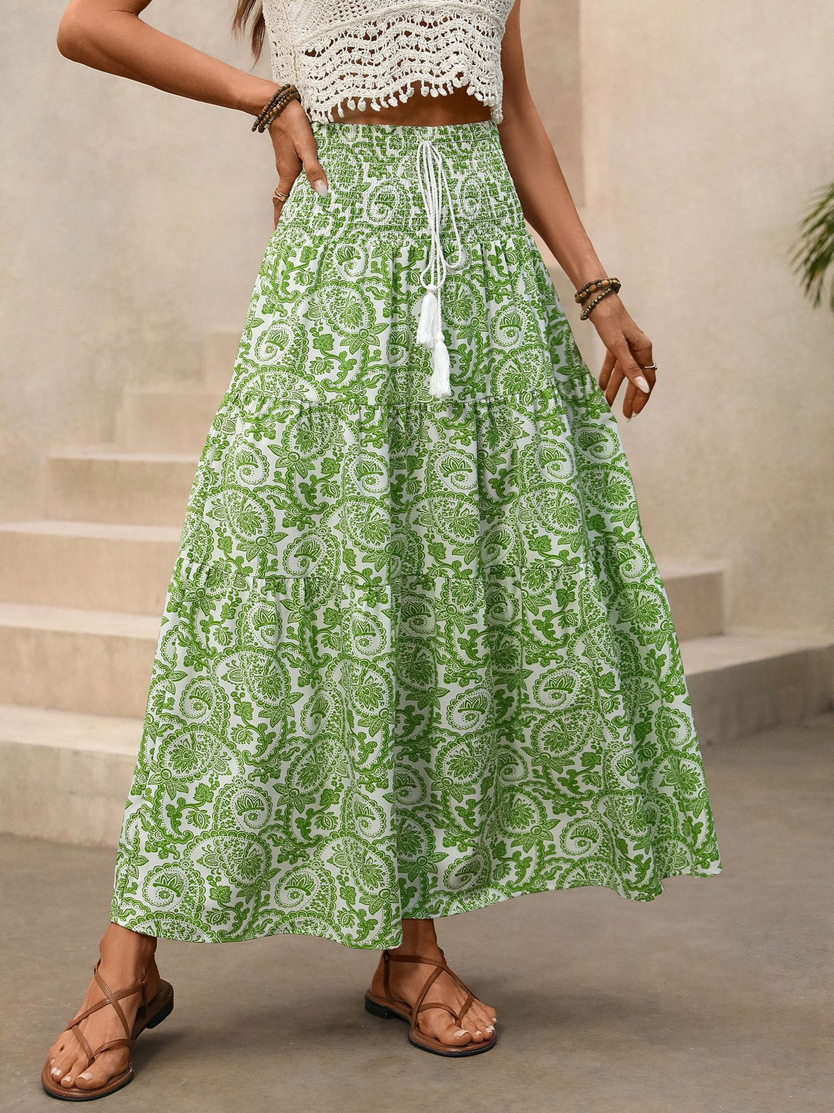 Side profile showing the length of the green skirt