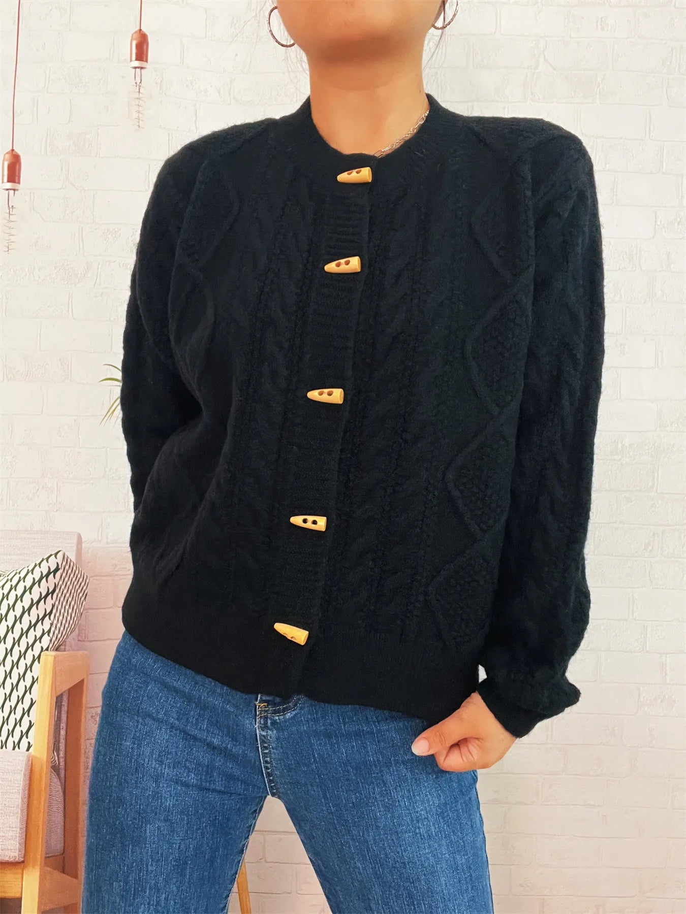 Cable Knit Button-Up Cardigan - Fashorio