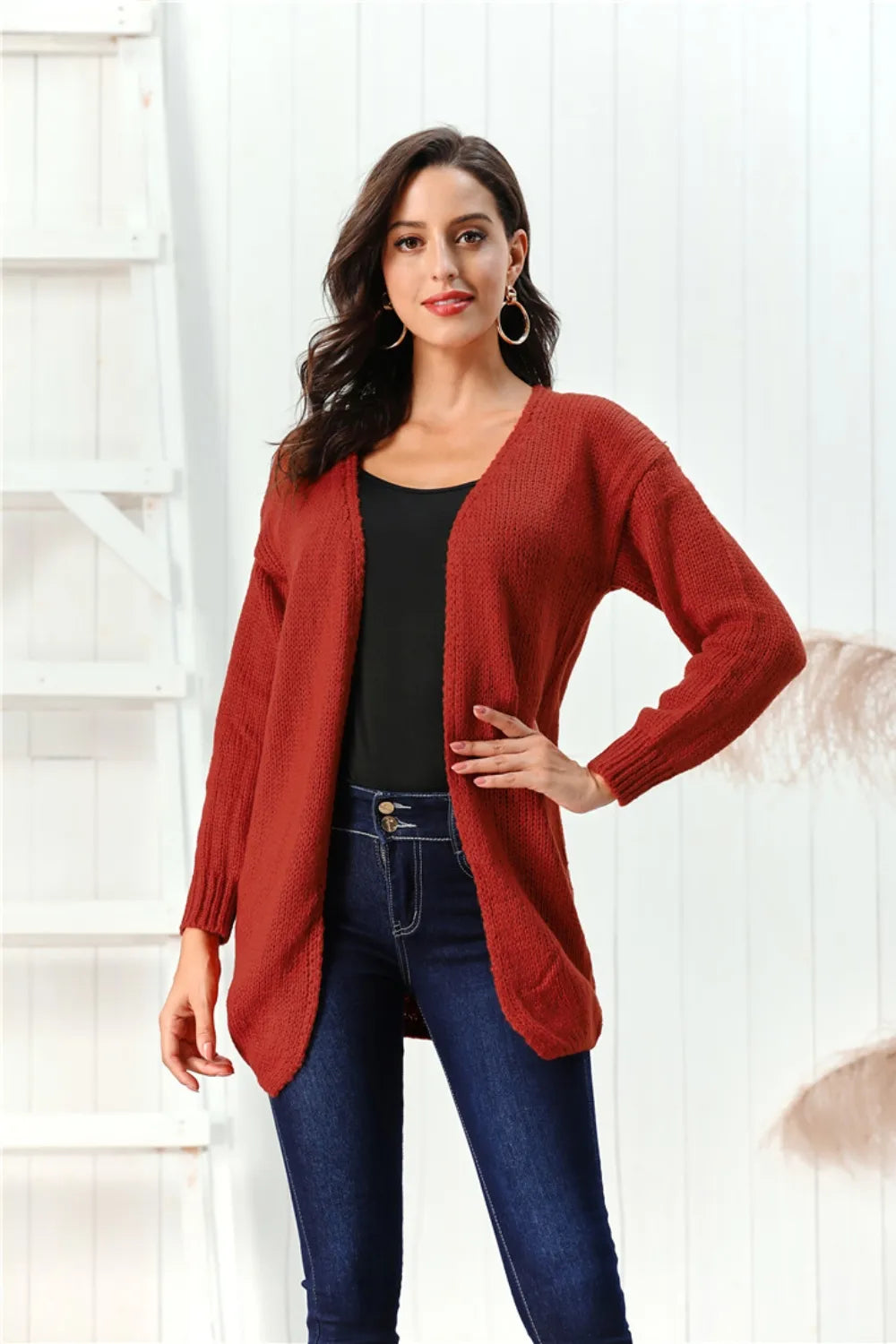 Open Front Long Sleeve Cardigan - Fashorio