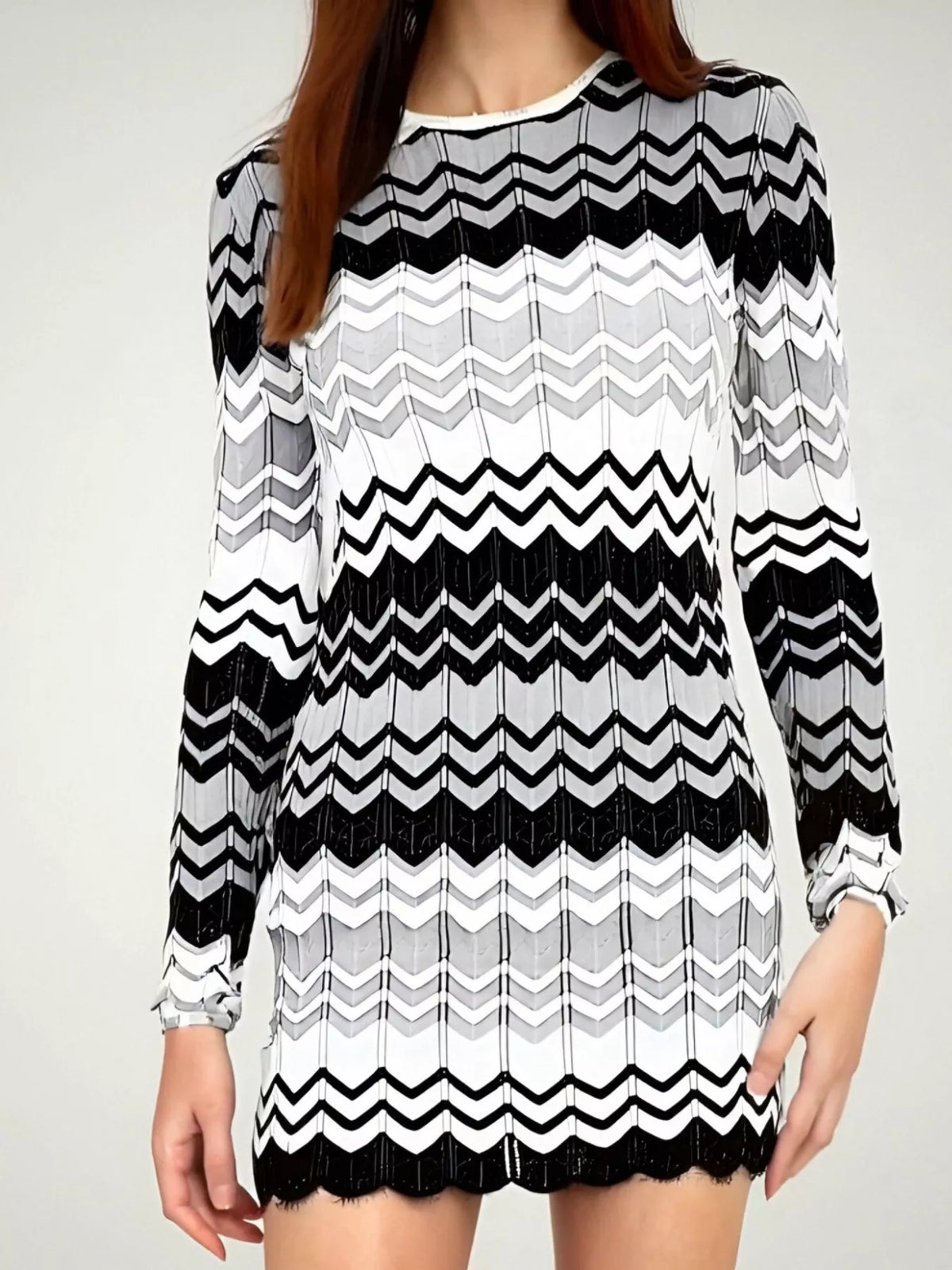 openwork wave pattern knit sweater dress knit texture close up