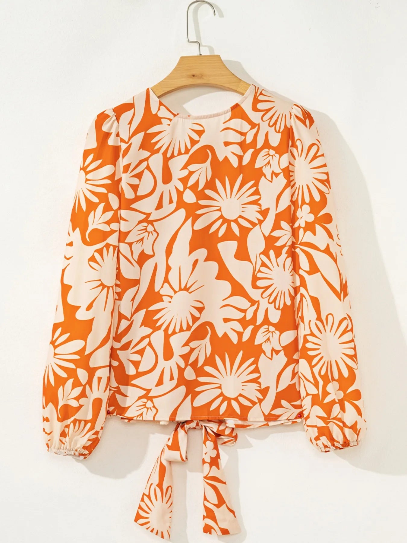 Printed Tie Back Balloon Sleeve Blouse - Fashorio