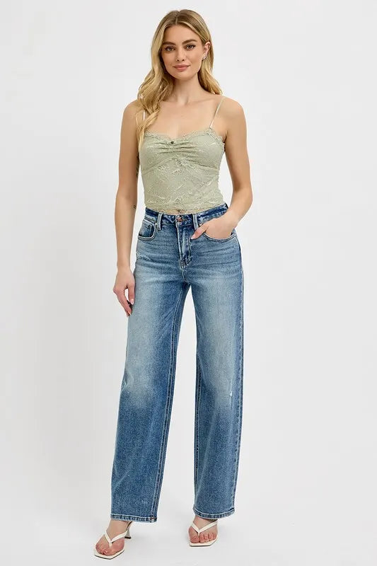 RISEN Full Size Distressed Wide Leg Jeans Plus Size - Fashorio