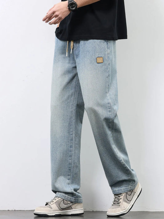 Men's Plus Size Washed Straight Leg Jeans Light Blue - Fashorio