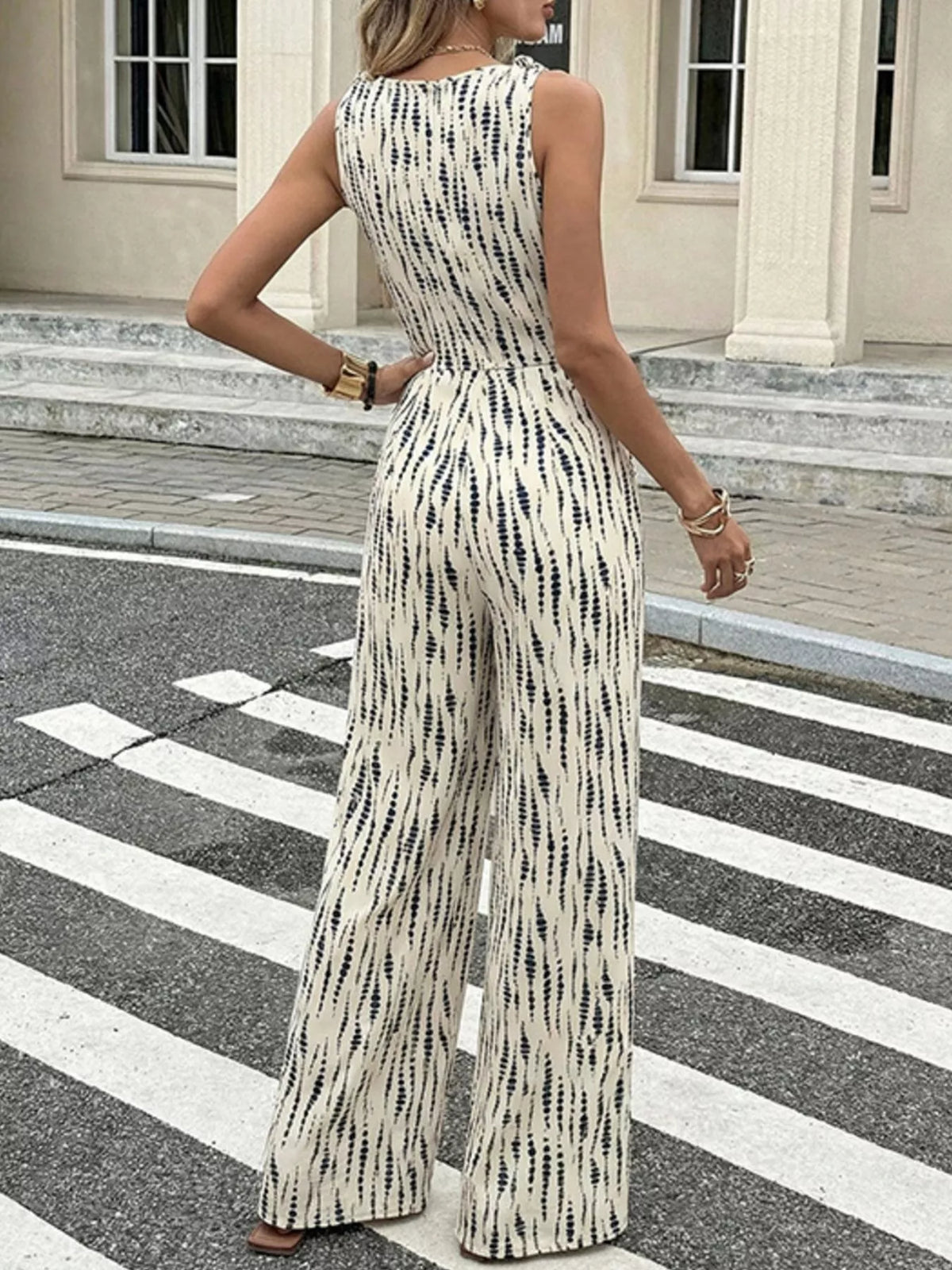 Printed jumpsuit in apricot full length