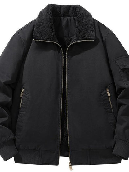 Men's Plus Size Zip Up Long Sleeve Sherpa Jacket Black - Fashorio