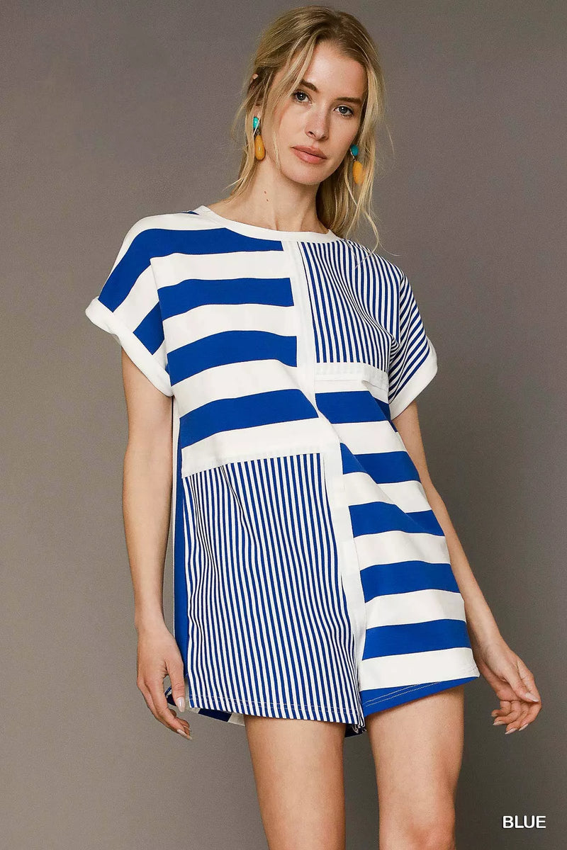 Mixed Striped Short Sleeve Romper