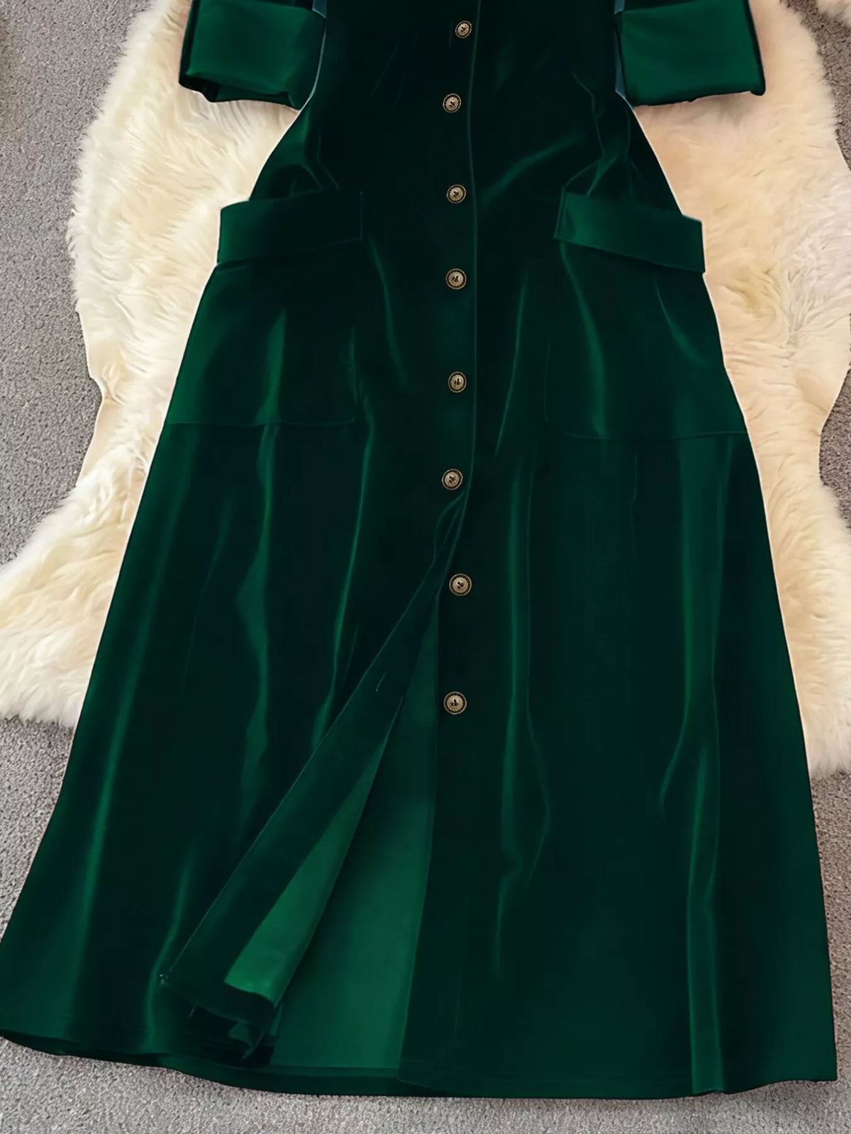 velvet button front midi dress movement shot