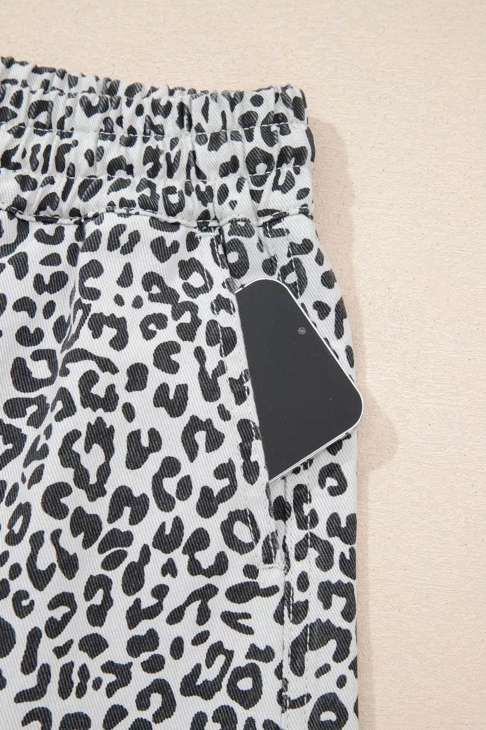 Leopard print denim skort angled view
