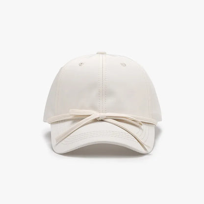 Tied Bow Cotton Baseball Cap Ivory One Size - Fashorio