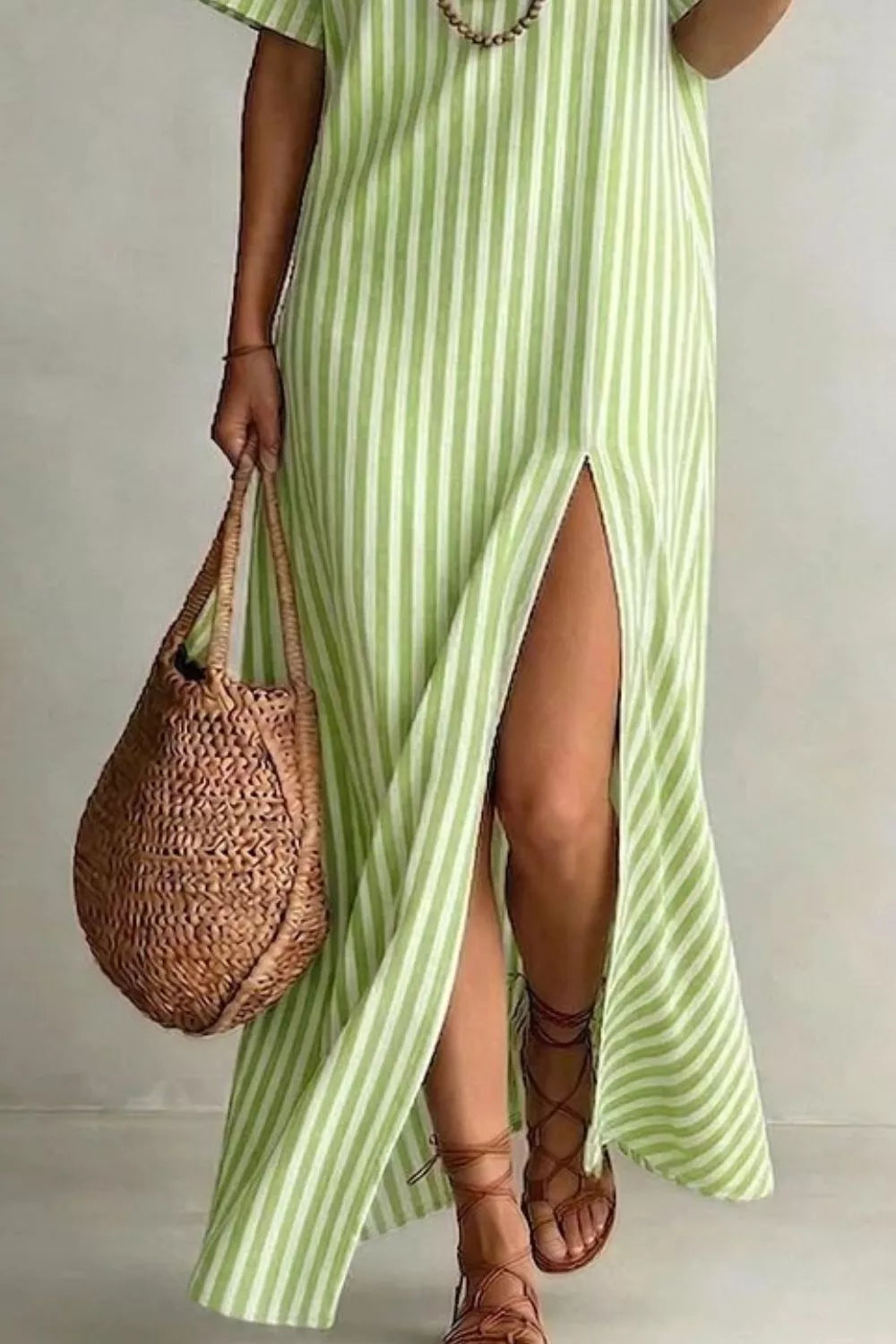 Striped high slit maxi dress side view