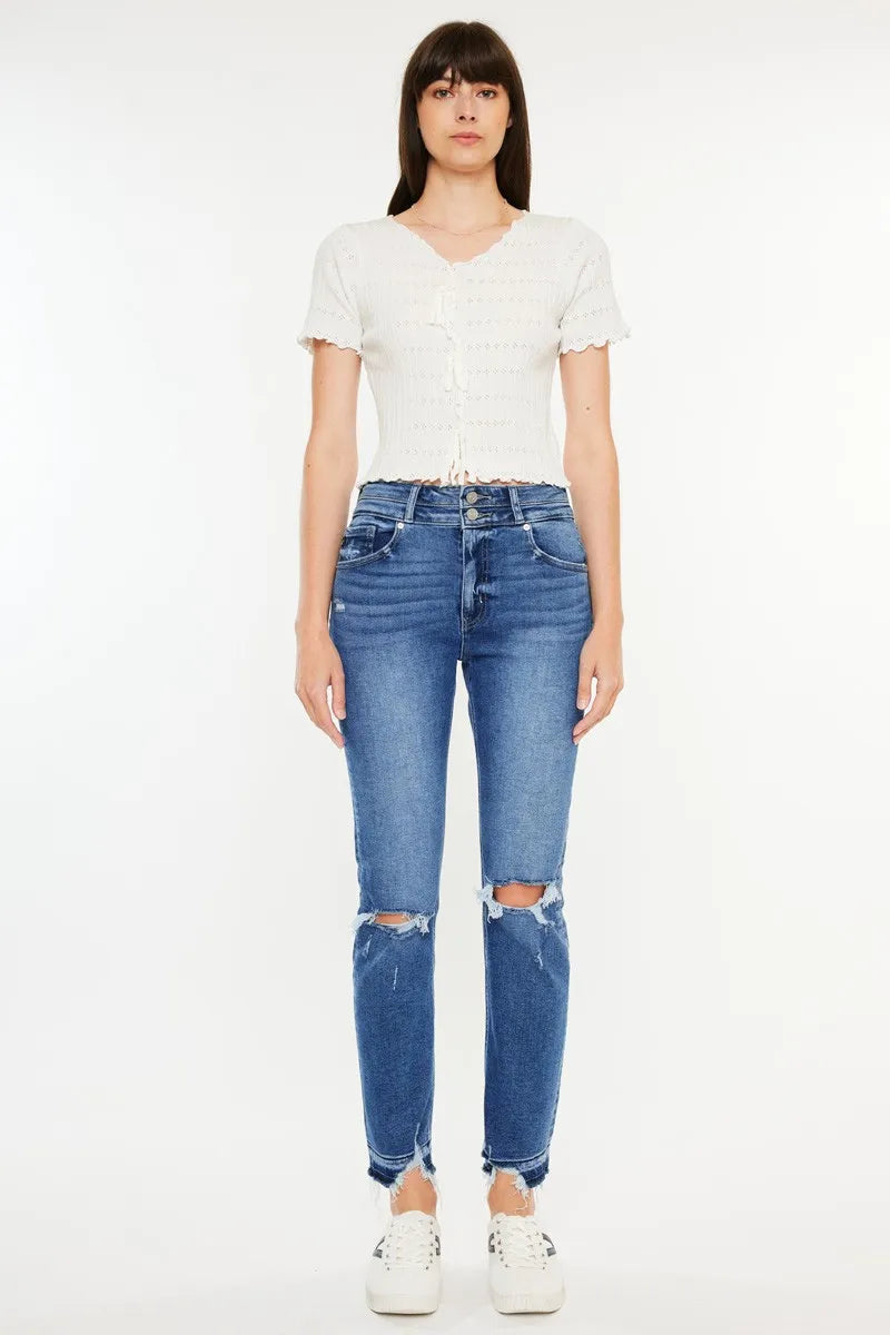 Kancan High Rise Distressed Slim Straight Jeans - Fashorio