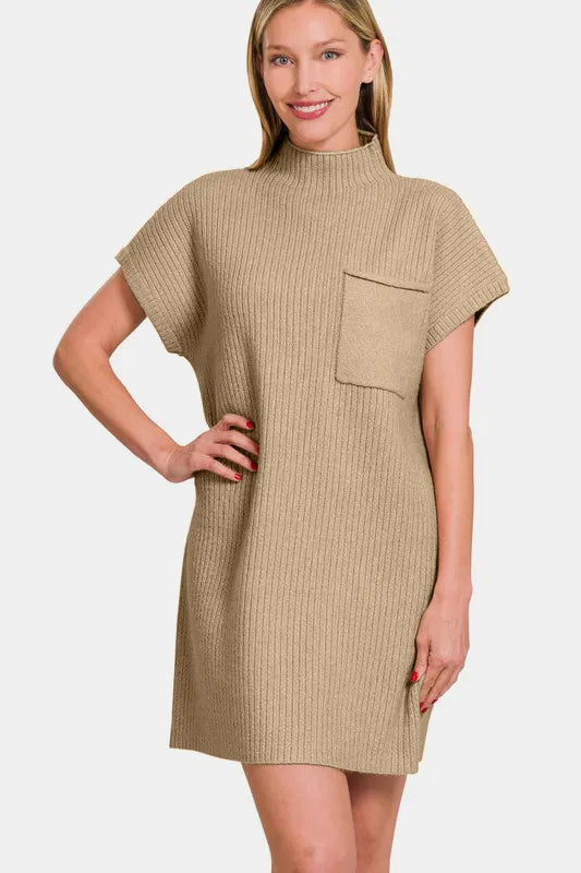 Short Sleeve Sweater Mini Dress in Mocha