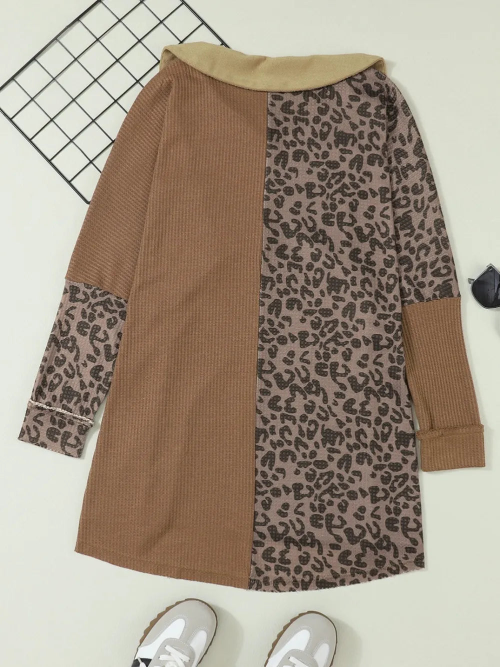 Half Button Leopard Collared Neck Blouse - Fashorio