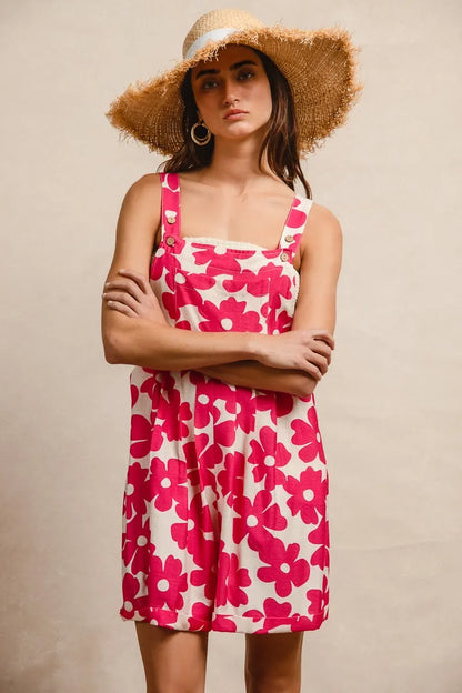 BiBi Floral Prints Tuck Detail Short Overall With Pockets - Fashorio
