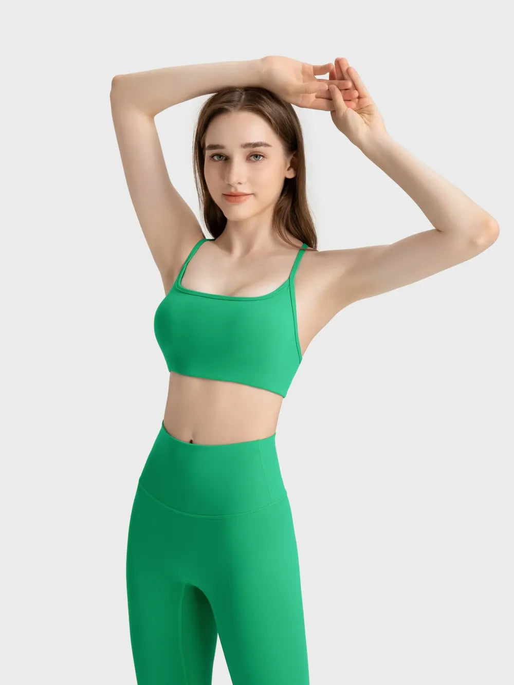 Millennia Crisscross Back Scoop Neck Active Cami with Detachable Chest Pads Green - Fashorio