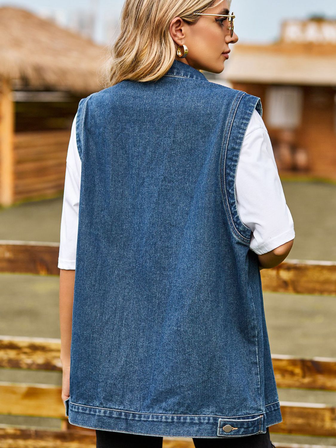 Button Down Denim Vest - Fashorio