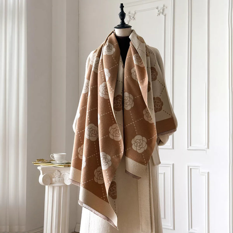Floral raw hem scarf full view