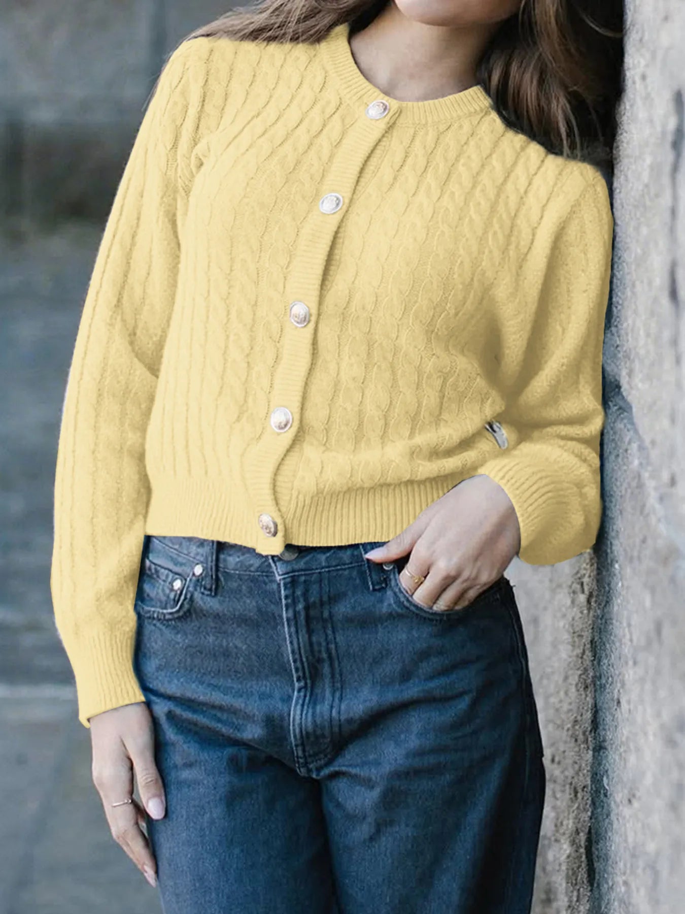 Cable Knit Button-Up Cardigan - Fashorio