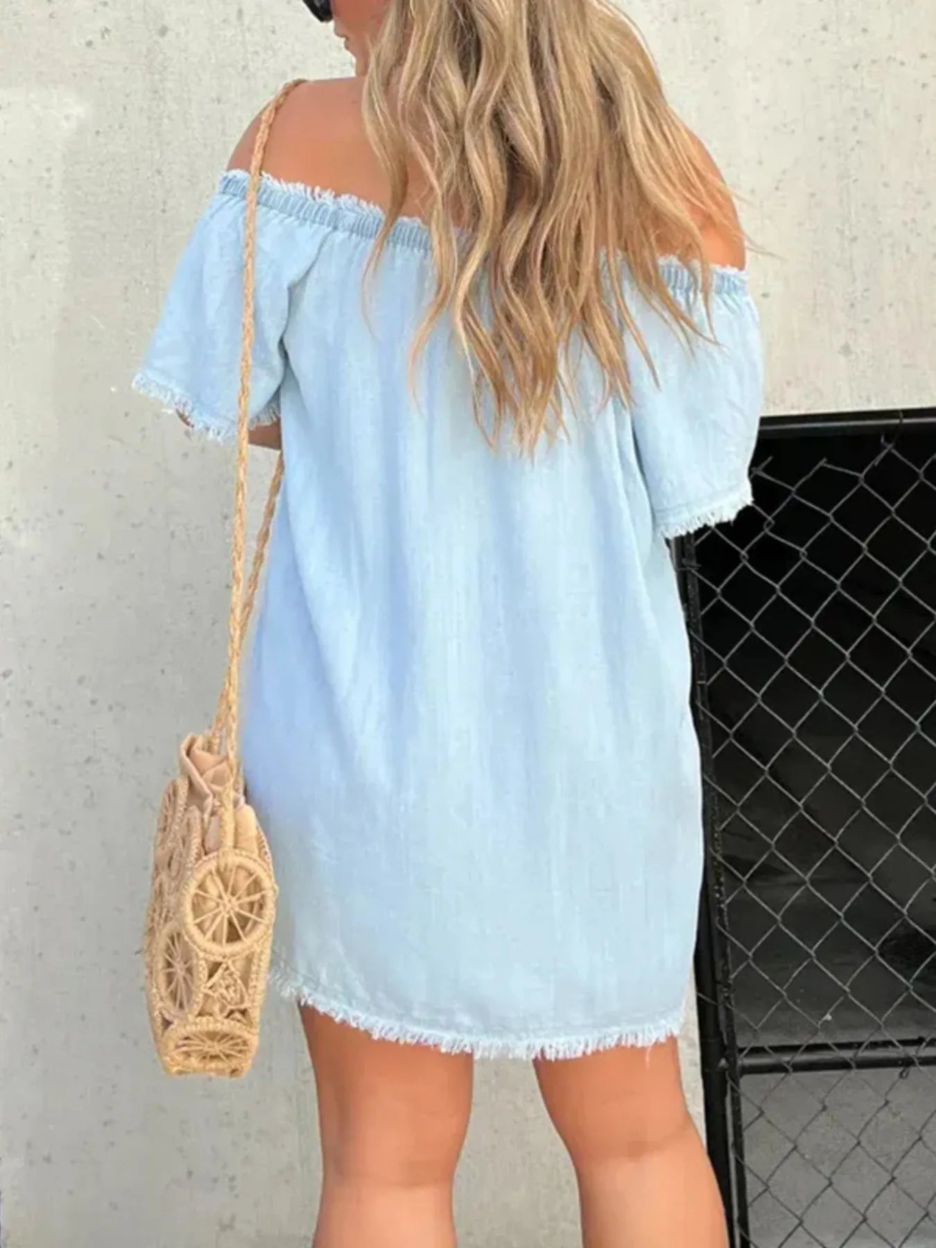 Full Size Raw Hem Mini Denim Dress Plus Size - Fashorio