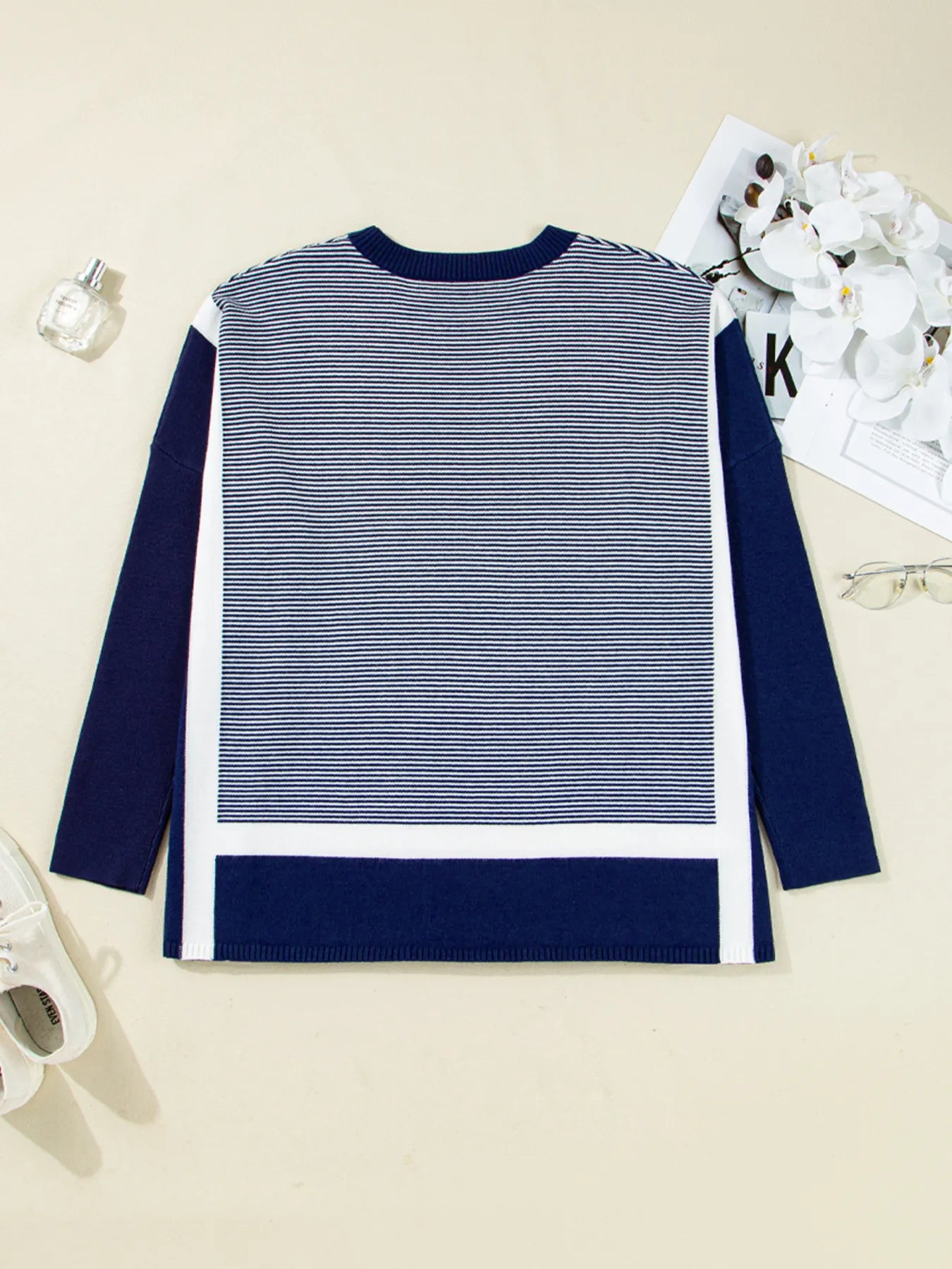 Stripe Dolman Oversize Tunic Sweater - Fashorio