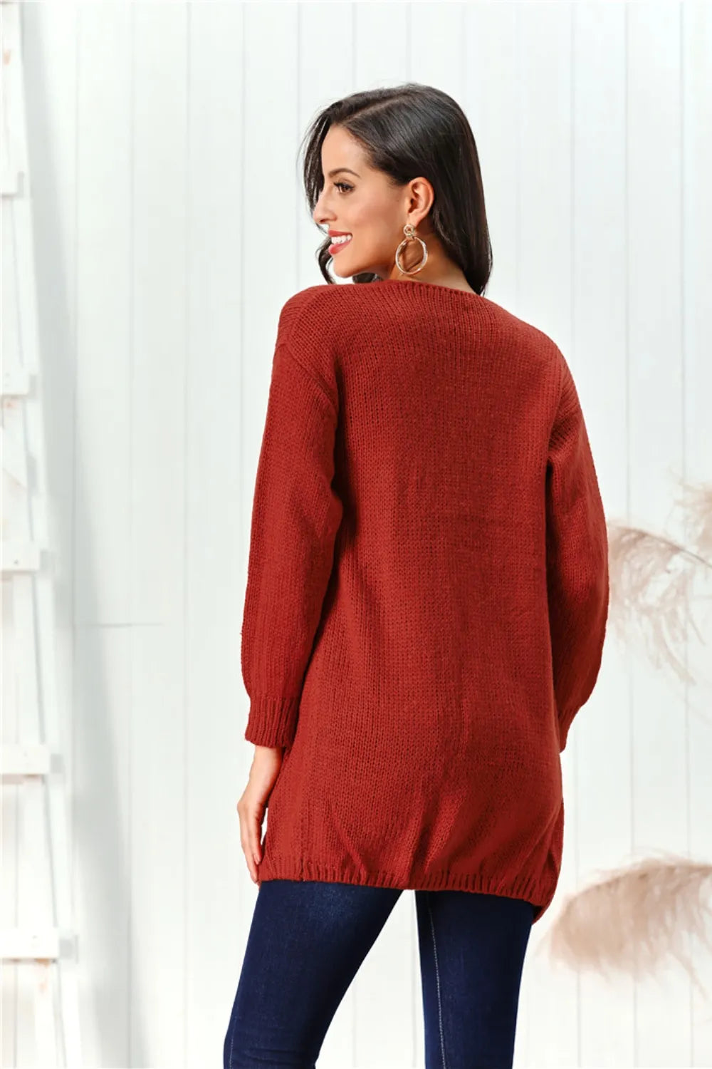 Open Front Long Sleeve Cardigan - Fashorio