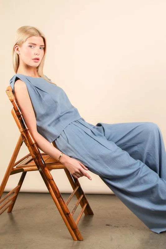 VERY J Solid Woven Top & Pants Set - Fashorio