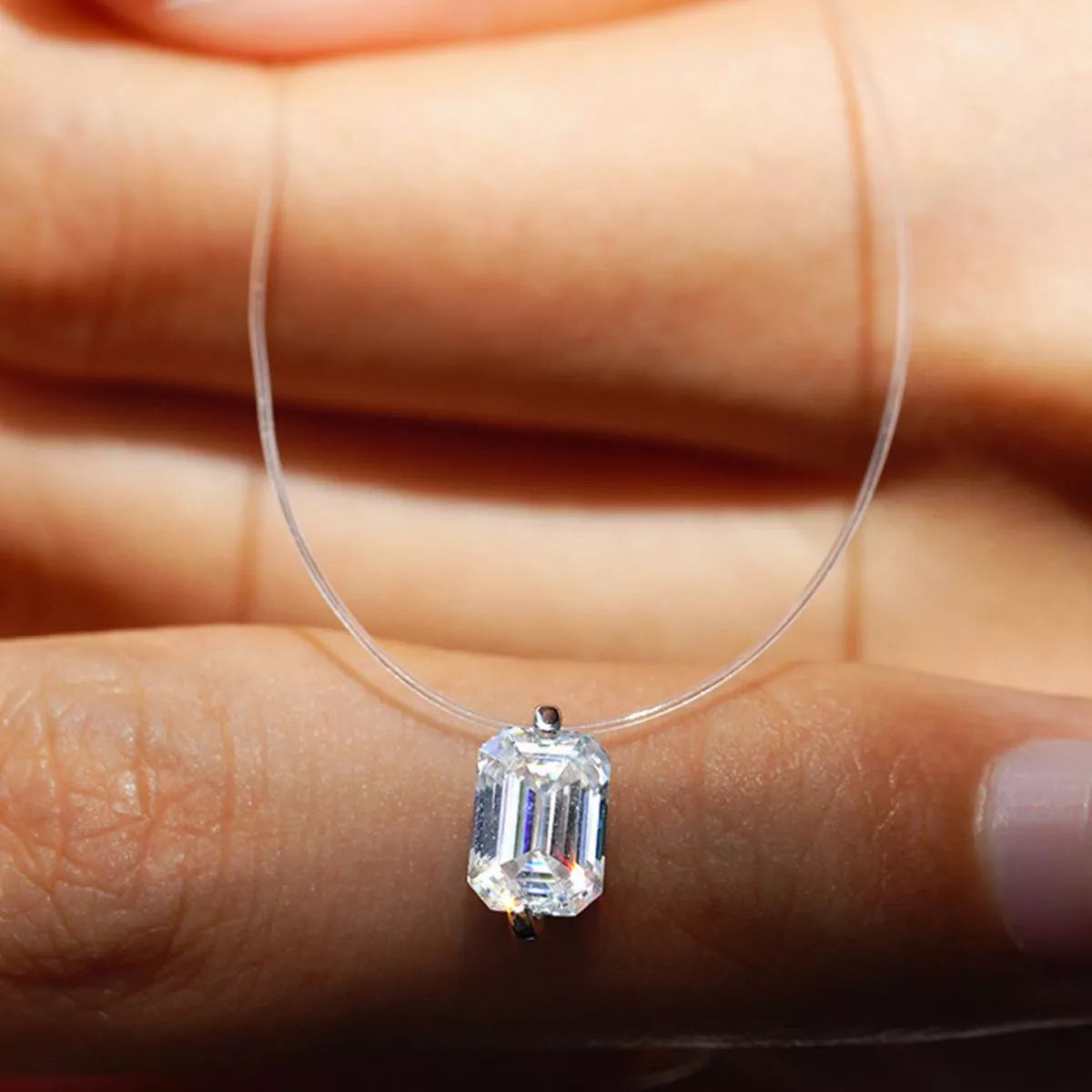 Detail of sterling silver chain on moissanite necklace