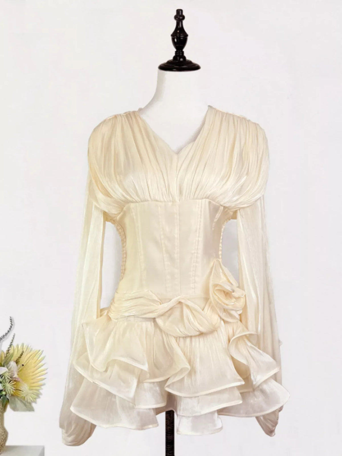 Long sleeve mini dress ruffle detail