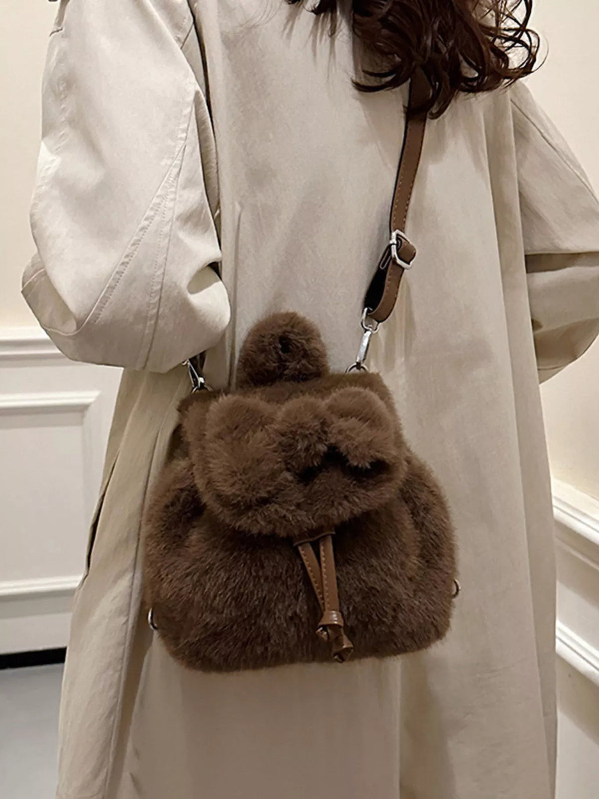 Cozy mini backpack shown worn by model
