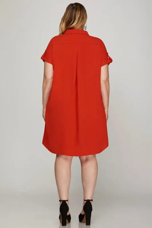 Button Down Short Sleeve Woven Shirt Dress side view
