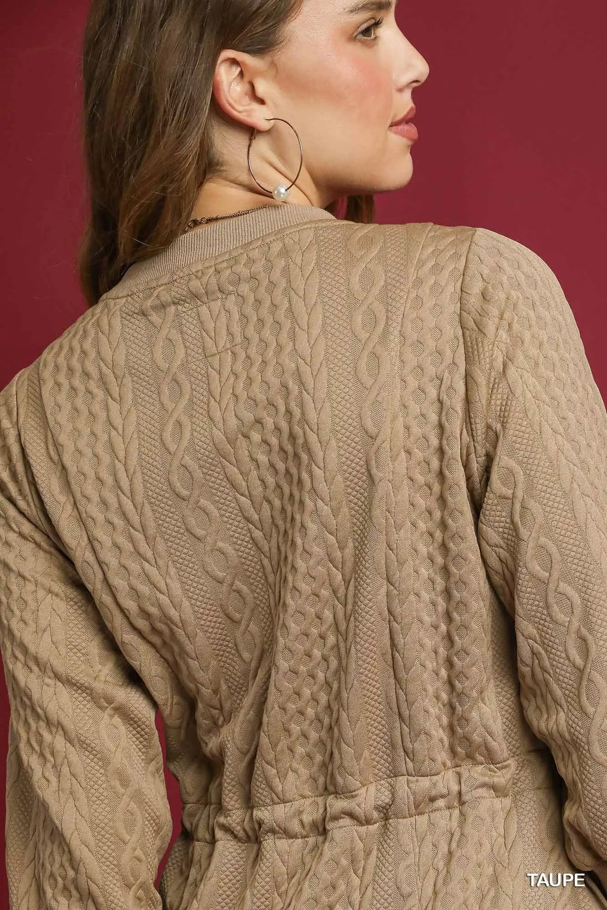 Drawstring Cable Knit Mini Dress with Pockets styled look