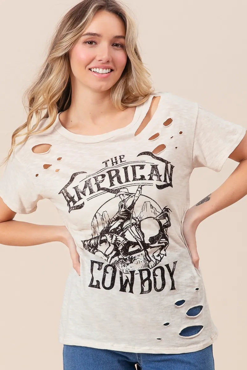 Cowboy graphic slub tee styled look