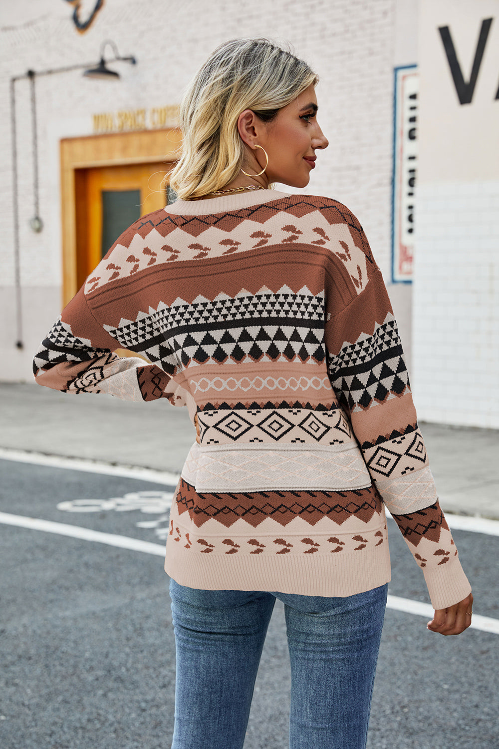 Round Neck Drop Shoulder Sweater - Fashorio