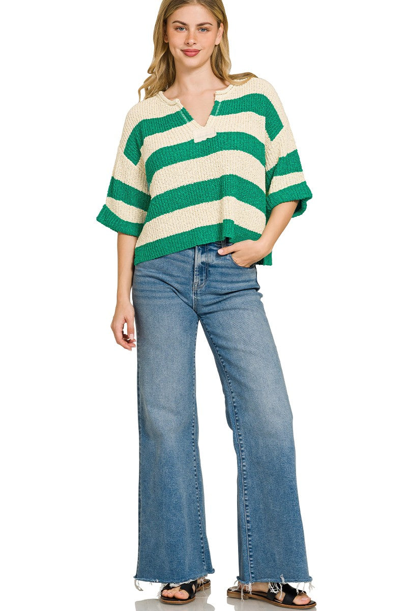 Striped cropped sweater styled look