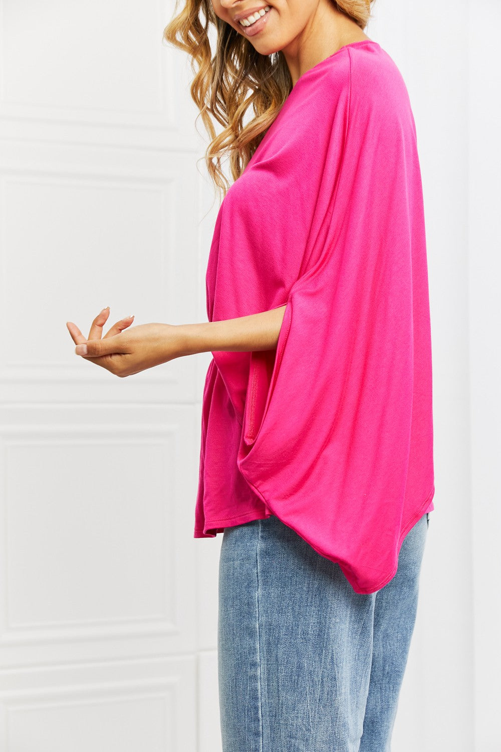 Close up of the asymmetrical one shoulder neckline