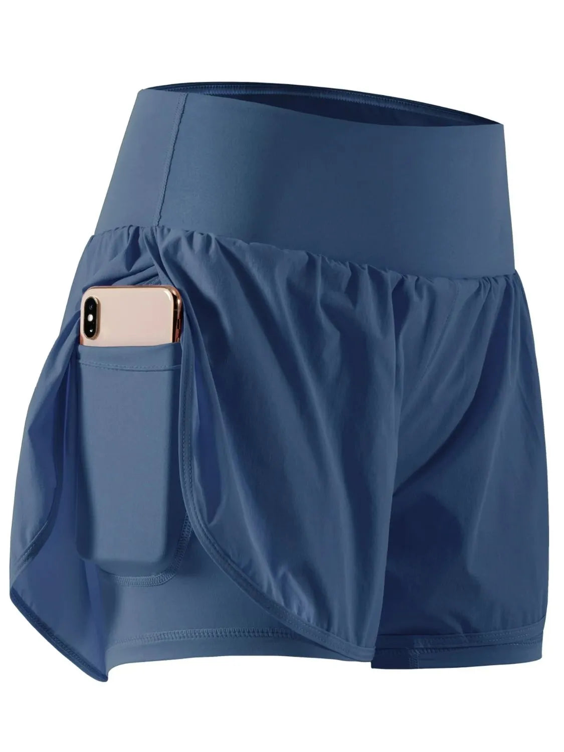 Pocketed High Waist Active Shorts Dusty Blue - Fashorio