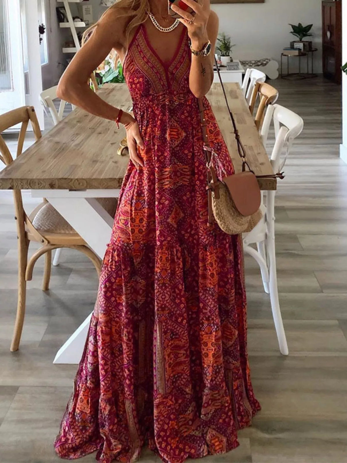 Tiered printed maxi dress side view