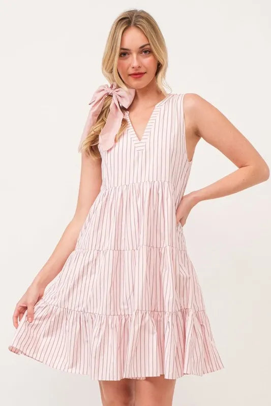 Striped Sleeveless V Neck Tiered Dress view 7