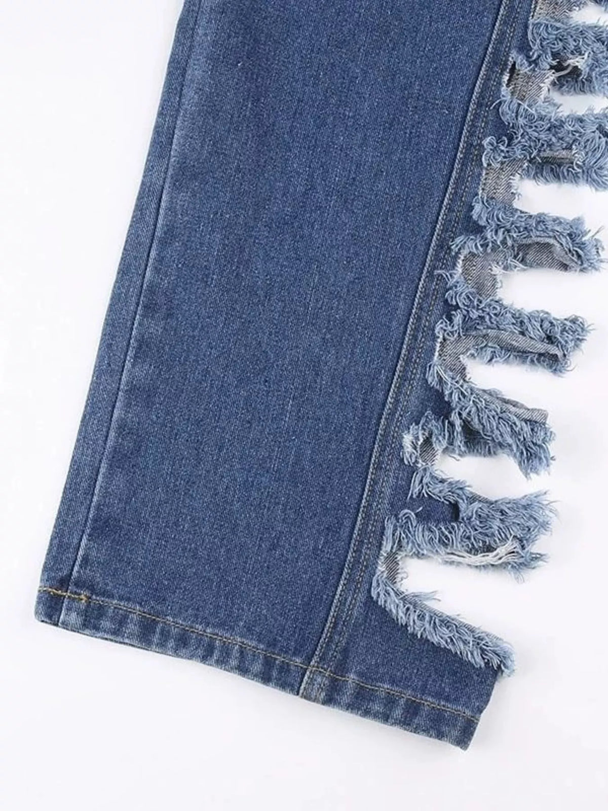 Medium wash lace up side jeans side view