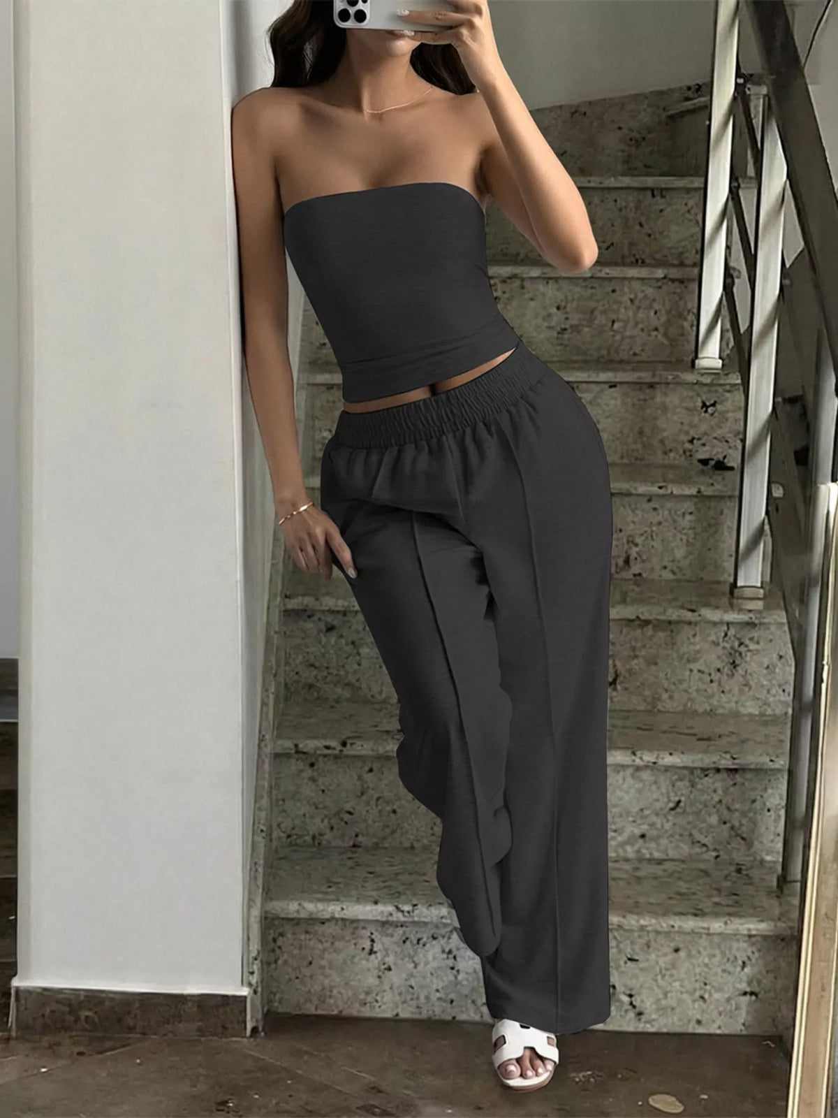 Wide leg pants set silhouette view