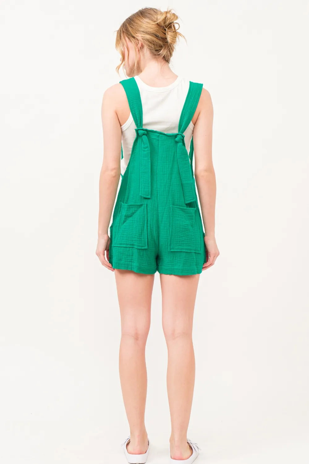 Button Up Tie Back Sleeveless Romper side view