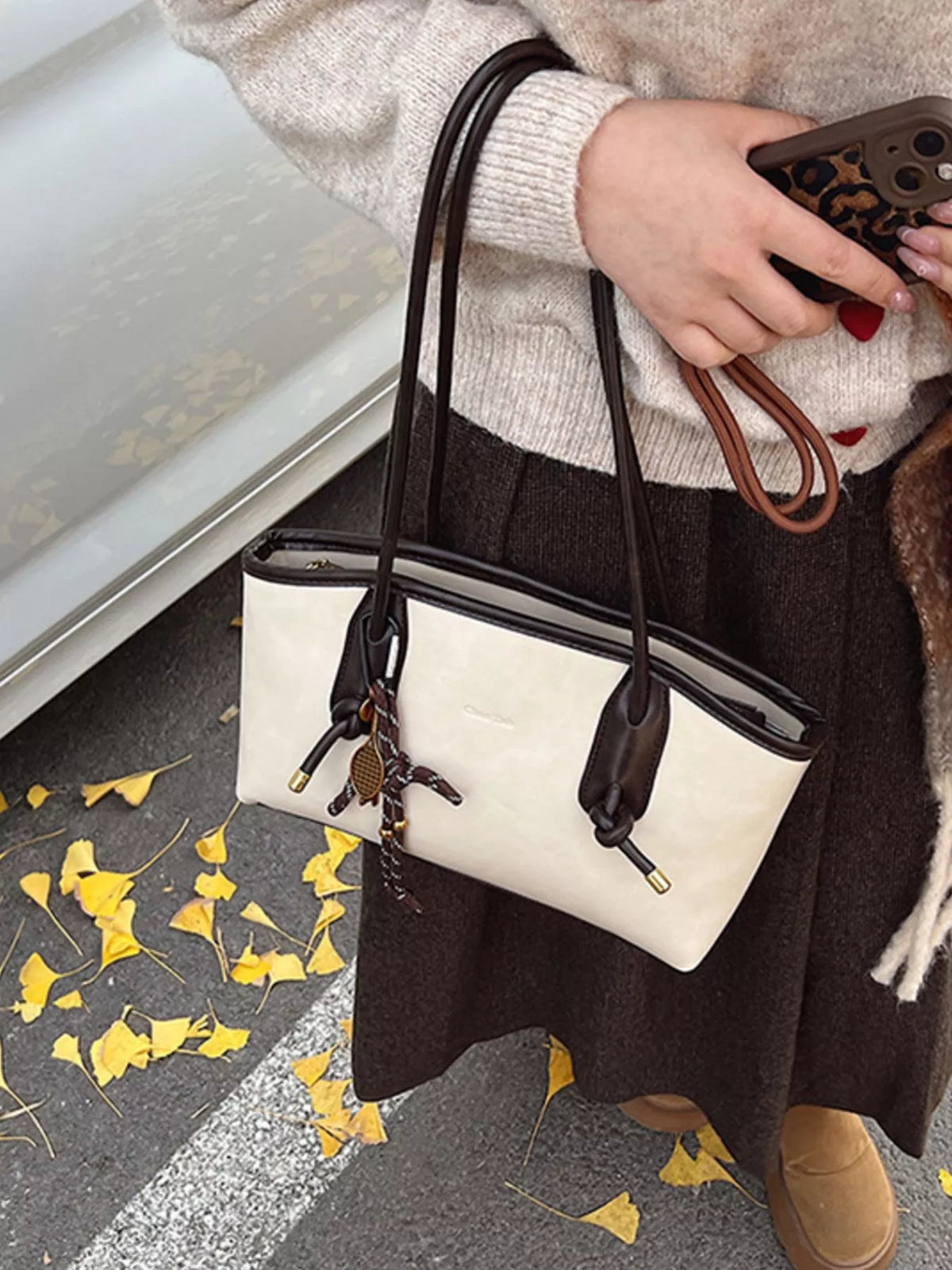 Leather shoulder bag angled view